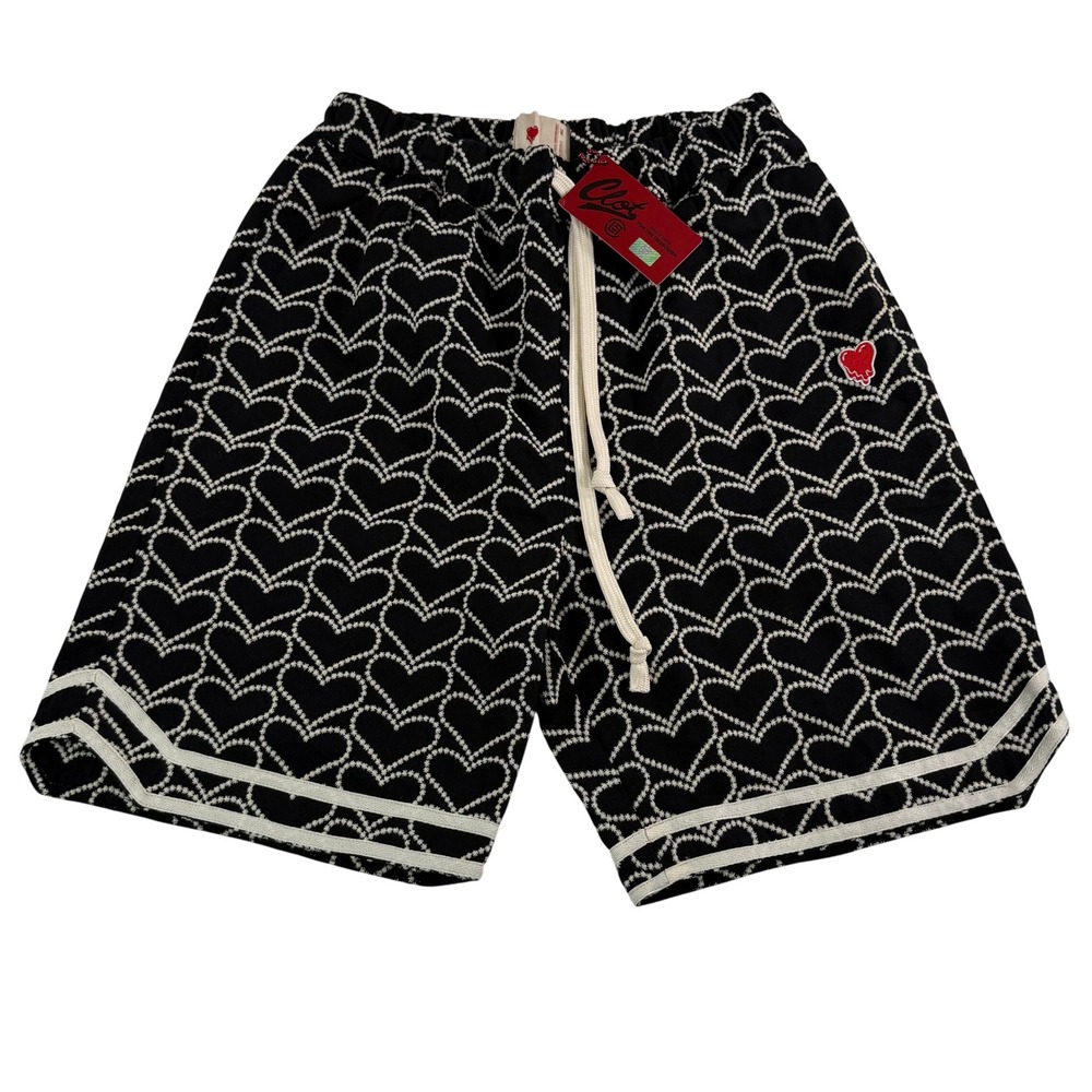 Clot Apparel Mens Heart Embroidered Basketball Shorts Black White Size M NWT